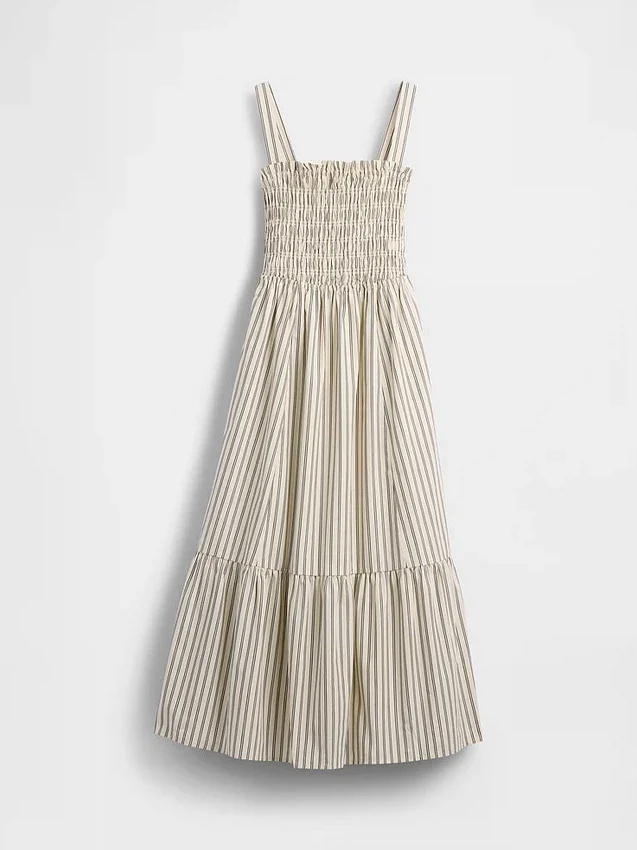 Vestido largo con corpiño fruncido de popelín