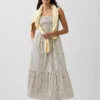 Vestido largo con corpiño fruncido de popelín