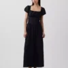 Vestido largo de cintura baja en mezcla de lino
