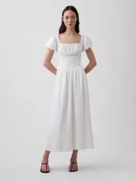 Vestido largo de cintura baja en mezcla de lino