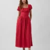 Vestido largo de cintura baja en mezcla de lino