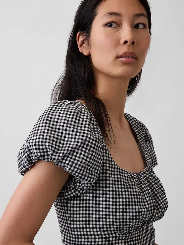 Vestido largo de cintura baja en mezcla de lino