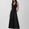 Vestido largo de cintura baja en mezcla de tejidos