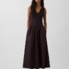 Vestido largo de cintura baja en mezcla de tejidos