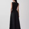 Vestido largo de cintura baja en mezcla de tejidos