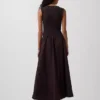 Vestido largo de cintura baja en mezcla de tejidos