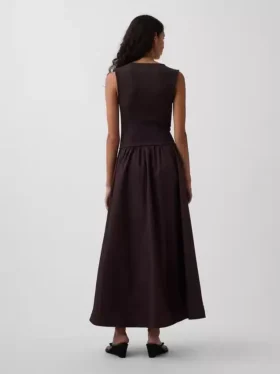 Vestido largo de cintura baja en mezcla de tejidos