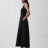 Vestido largo de cintura baja en mezcla de tejidos