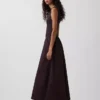 Vestido largo de cintura baja en mezcla de tejidos