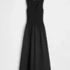 Vestido largo de cintura baja en mezcla de tejidos