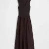 Vestido largo de cintura baja en mezcla de tejidos