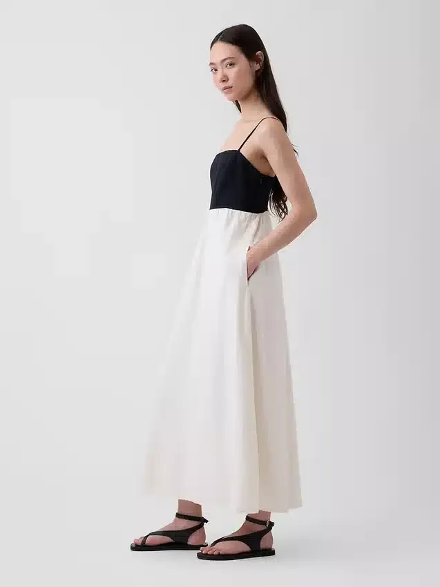 Vestido largo de cintura imperio en mezcla de lino