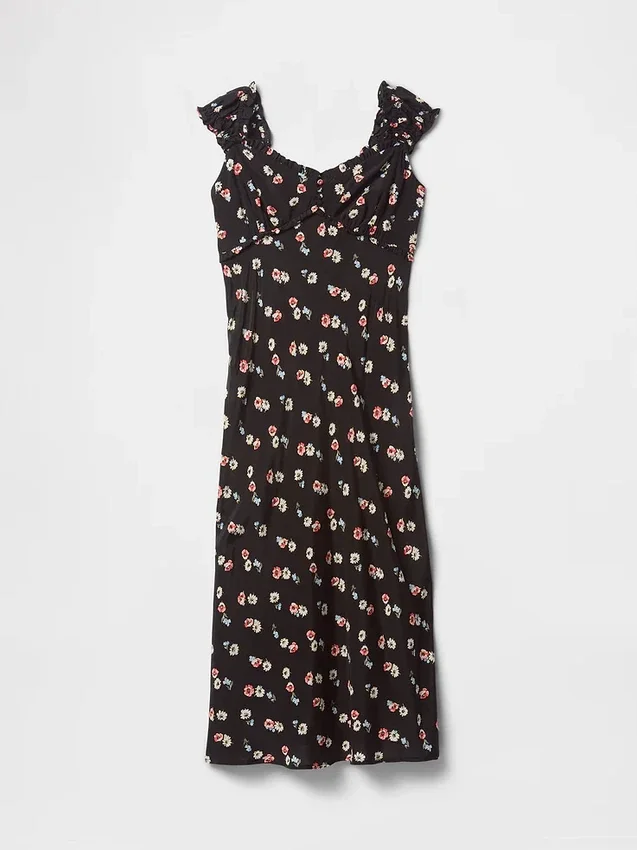 Vestido largo de crepé con escote corazón