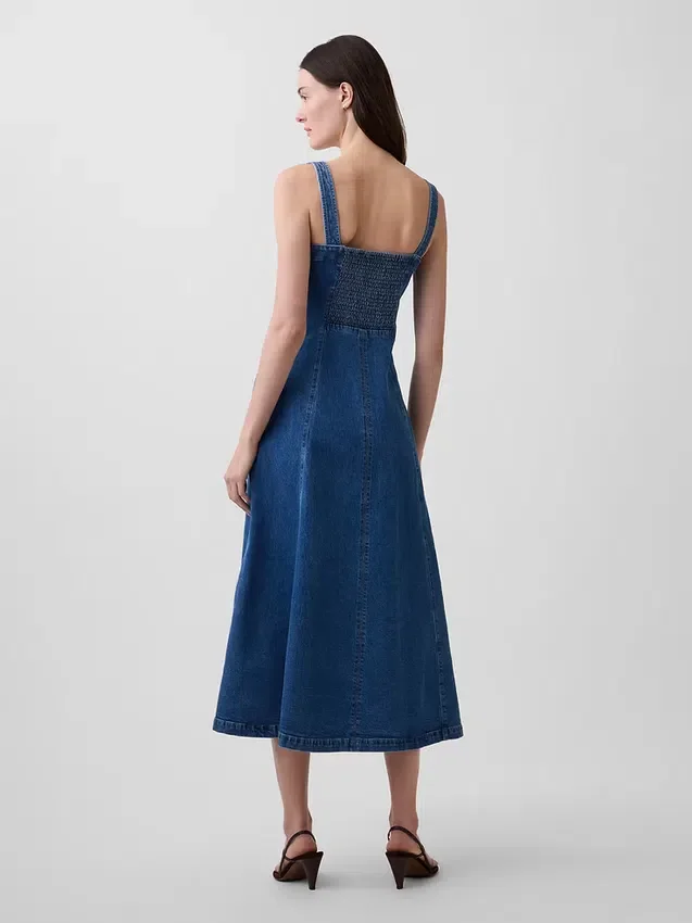Vestido largo de denim con cuello redondo