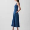 Vestido largo de denim con cuello redondo