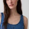 Vestido largo de denim con cuello redondo