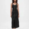 Vestido largo de denim ultrasuave con cremallera frontal