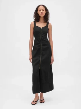 Vestido largo de denim ultrasuave con cremallera frontal