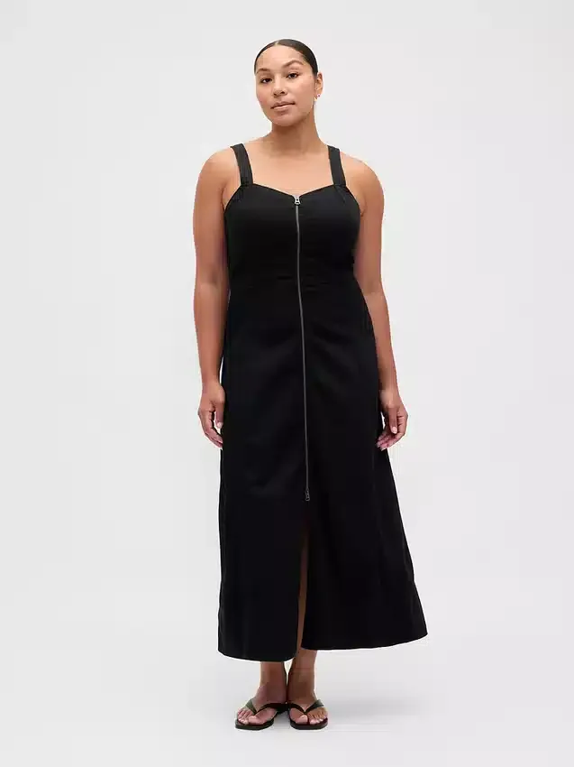 Vestido largo de denim ultrasuave con cremallera frontal