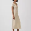 Vestido largo de jerséu acanalado con botones en la parte delantera