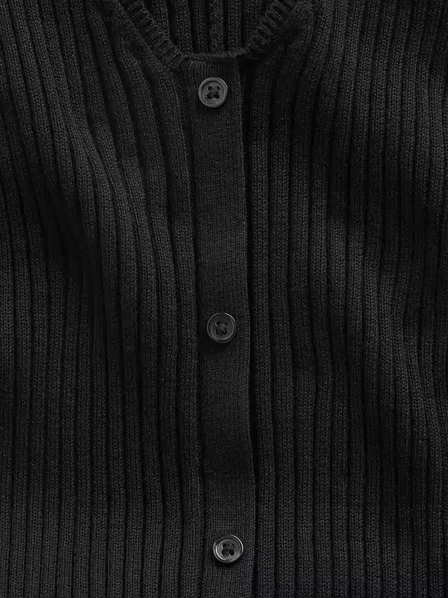 Vestido largo de jerséu acanalado con botones en la parte delantera