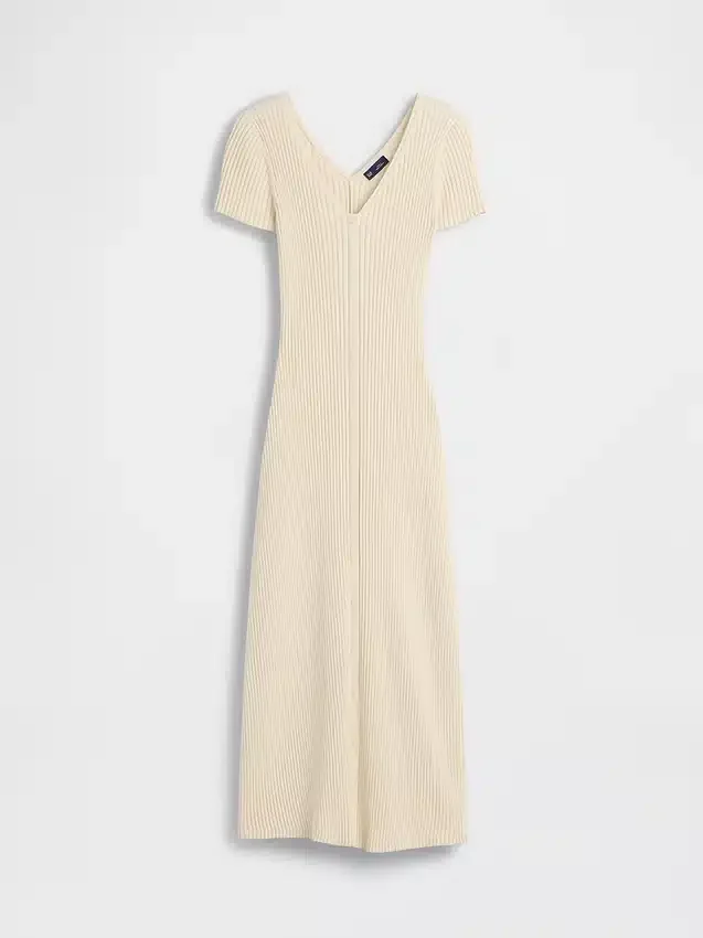 Vestido largo de jerséu acanalado con botones en la parte delantera