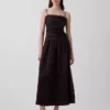 Vestido largo de popelín con cintura baja