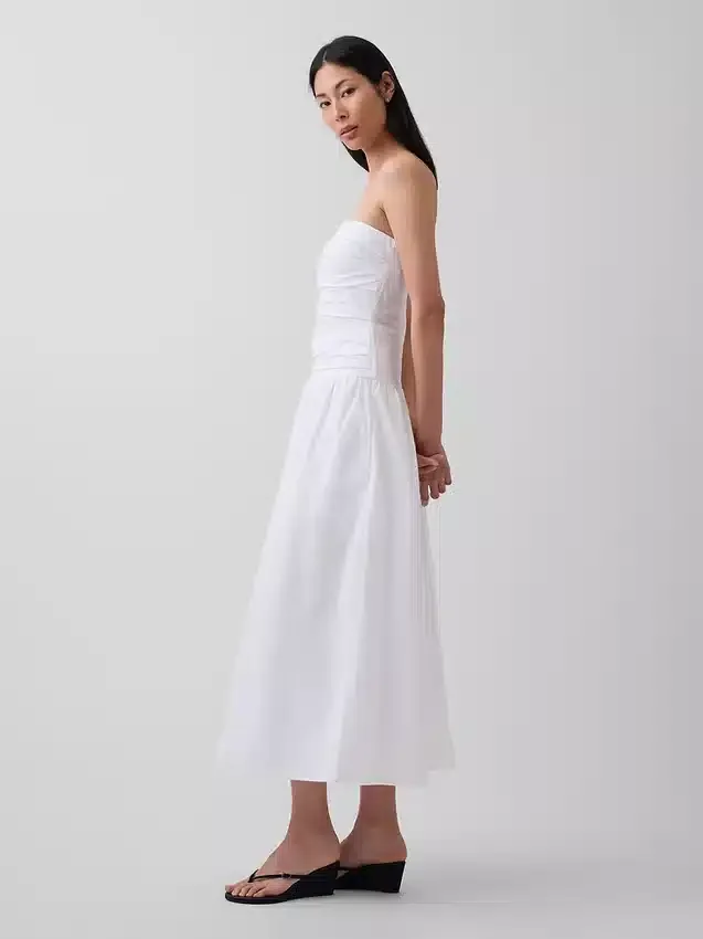 Vestido largo de popelín con cintura baja