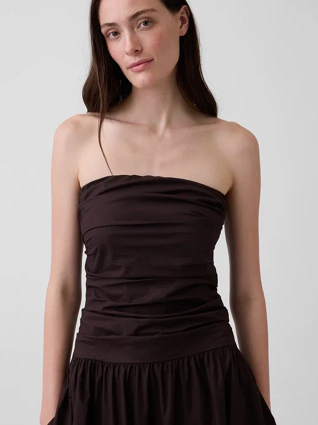 Vestido largo de popelín con cintura baja