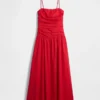 Vestido largo de popelín con cintura baja
