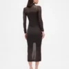 Vestido largo de punto con cuello alto transparente