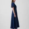 Vestido largo de vaquero con mangas abullonadas y cierre frontal con botones