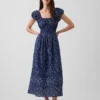 Vestido largo de voile con cintura fruncida