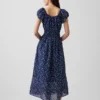 Vestido largo de voile con cintura fruncida