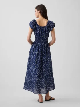 Vestido largo de voile con cintura fruncida