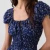 Vestido largo de voile con cintura fruncida