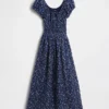 Vestido largo de voile con cintura fruncida