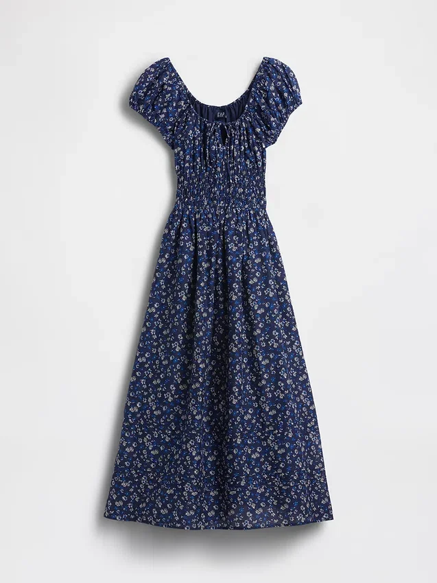 Vestido largo de voile con cintura fruncida
