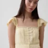 Vestido largo de voile con volantes de encaje