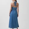 Vestido largo halter de vaquero con lazo en la espalda