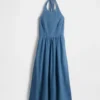 Vestido largo halter de vaquero con lazo en la espalda