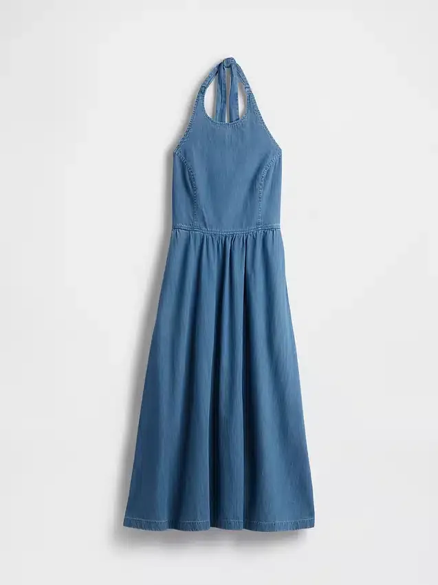 Vestido largo halter de vaquero con lazo en la espalda