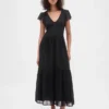Vestido largo moderno con volantes de mezcla de tejidos