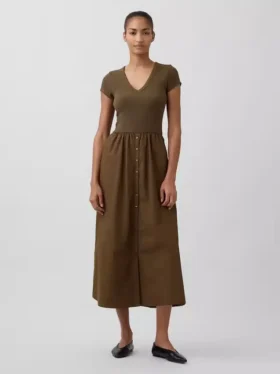 Vestido largo moderno de mezcla de tejidos