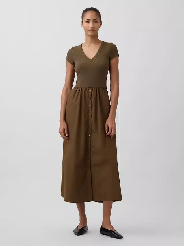 Vestido largo moderno de mezcla de tejidos