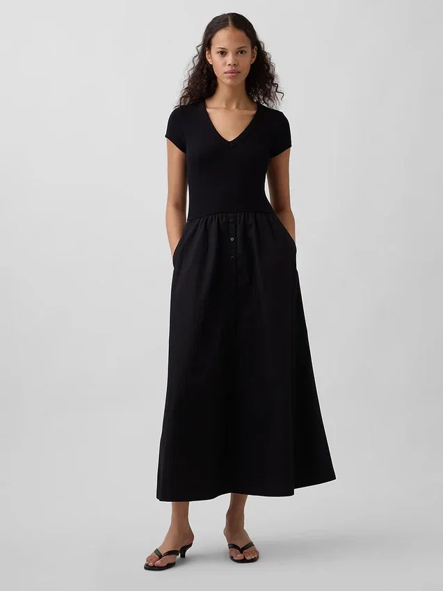 Vestido largo moderno de mezcla de tejidos
