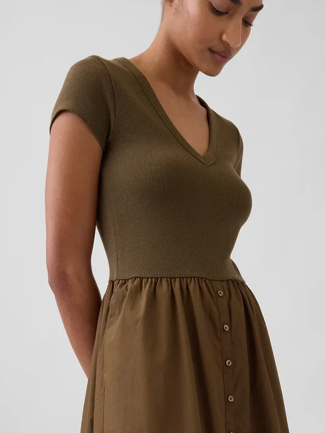 Vestido largo moderno de mezcla de tejidos