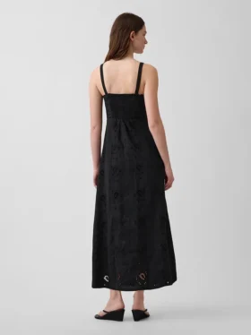 Vestido largo tipo camisola bordado de mezcla de lino