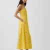 Vestido largo tipo camisola bordado de mezcla de lino