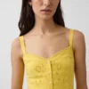 Vestido largo tipo camisola bordado de mezcla de lino